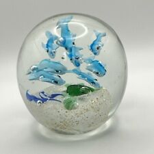 Dynasty Gallery Heirloom Studio Art Glass Dolphins Sea Turtle Large Paperweight picture
