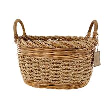 Vtg Hand Woven Wicker Oval Gathering Harvest Basket Handle Philippines Farmhouse picture