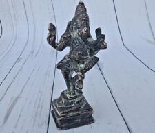 Rare Old Antique Brass Dancing Ganesha Statue Hindu Religious God Rich Patina F1 picture
