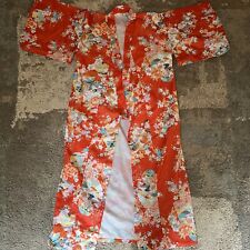 Vintage Oriental Size 50 Orange Floral Kimono Style Robe Duster Made in Japan picture