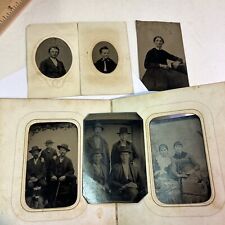 6 ANTIQUE TINTYPE PHOTOGRAPHS, men, women, child NAMED picture