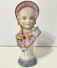 VTG German Bisque Bust Hand Painted Gilt Lady Girl 8