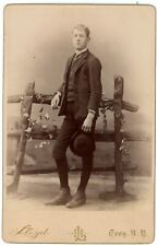 Circa 1880'S Cabinet Card Handsome Young Man Posing Holding Hat Lloyd Troy, NY picture