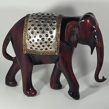 Decorative Wooden Elephant Figurine Collectable Hand Painted 6 inches picture