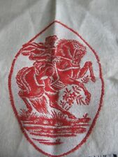 Antique Turkey Red &White Fringed Show Towel With Horse and Rider in Center picture
