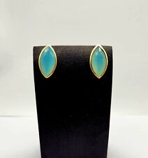 Gold Overlay Solid Sterling Silver Blue Stone Inlay Post Earrings - 5.7g picture
