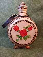 Vintage Bulgarian Pyrography Souvenir Hand Painted Wooden Rose Oil Flask picture