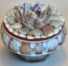 Vintage Trinket Jewelry Box Sea Shells Round Shaped Made With Seashells I... picture