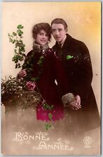 Bonne Anne New Year Lovers Holding Hands Couple Sweet Romance Postcard picture