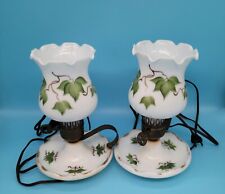 Vintage lamps Cottage core milk glass white hand painted Key Ivy leaves 2 picture