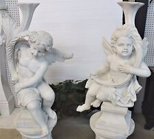 Outstanding  Italian Solid Carved White Carrara Marble Angel Statues Pair picture
