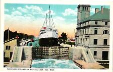 Vintage Postcard- Passenger Steamer, Weitzel Lock, Soo, MI Posted 1910s picture