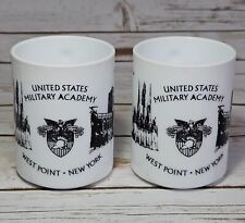 Pair of Vintage West Point US Military Academy Milk Glass Mug Coffee Cups picture