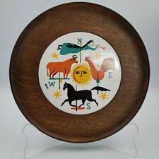 Vtg Trivet Tray Farmhouse MCM Hand Turned Wood Woodbury Woodware Compass Roads picture