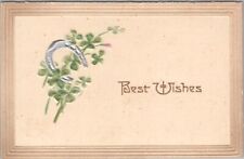 1910 BIRTHDAY Embossed Postcard Hand-Colored Clover & Horseshoe 