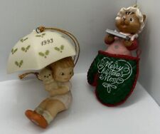 2 Vintage Enesco Christmas Ornaments Girl w/ Puppy & Squirrel Baking Cookies picture