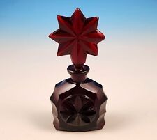 Vintage Ruby Red Perfume Bottle Floral Star Shape Stopper Heavy Glass Unmarked picture