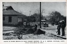PUTNAM CT -1936 Flood Work Begins In Main Street Section M. & T. Office Postcard picture