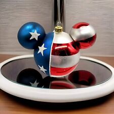 Disney Parks Patriotic Mickey Mouse Ears Glass Christmas Tree Ornaments  picture