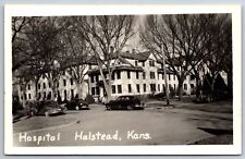 Halstead Kansas~Hospital~Cars Parked in Front~1940s RPPC picture