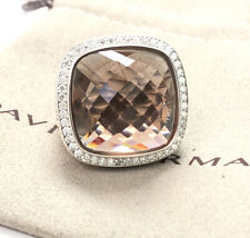David Yurman Sterling Silver Albion 20mm Morganite & Diamonds Ring Size 8 picture