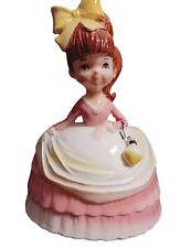 Inarco Vintage Ceramic Planter Girl Pink White Dress Big Yellow Bow JAPAN picture