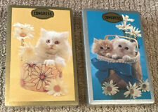 Vintage Congress Cel-U-Tone Playing Cards White Kittens Persian Cats - Sealed picture