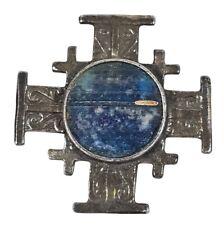 Sterling Silver Jerusalem Cross Ancient Roman Glass Necklace Pendant picture