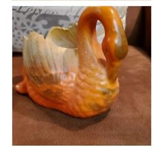Swan Art Pottery Planter ORANGE MCM JAPAN, Beach, Cottage Country KITCHY VINTAGE picture