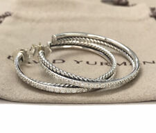 David Yurman Sterling Silver Crossover Extra Large Hoop Earrings W/Diamonds 44mm picture