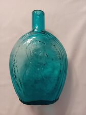 VINTAGE ABRAHAM LINCOLN TEAL TRANSLUCENT WHISKEY FLASK GLASS picture