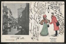 View of Kobmagergade, Copenhagen, Denmark, 1900, Woman & Mailman on Postcard picture