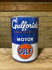 Vintage Gulf Gulfpride motor oil one quart gas service station empty Metal can picture
