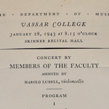 Vintage 1943 Members Of Faculty Concert Harold Lubell Vassar College Program picture