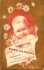 Antique Gold Gilded Adorable Victorian Baby, Daisies, Candy Store, Trade Card NY picture