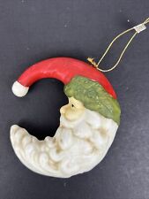 Vtg MIDWEST IMPORTERS Crescent Moon Ceramic Santa Claus Christmas Ornament 4” picture