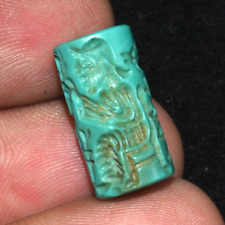 Ancient Near Eastern Akkadian Turquoise Stone Cylinder Seal Bead 2250–2150 BCE picture