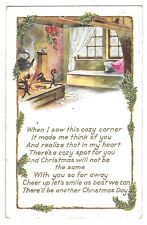 Vintage Greetings Postcard Holiday Christmas Day Embossed Cozy Corner Poem picture