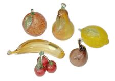6 Venetian Blown Glass Art Fruit Figurine Paperweight Banana Fig Cherry Pear Lem picture