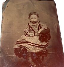 Antique Victorian American Child, Adorable Seated Portrait Tintype Photo US picture