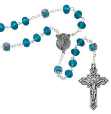 Our Lady of Guadalupe Deluxe Chaplet Aqua Beaded Catholic Rosary picture