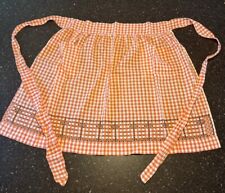 Vintage Embroidered Red and White Gingham Check Half Apron Chicken Scratch picture