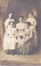 c1910 Studio Portrait of Five Young Women Sisters in Nice Dresses. RPPC Unposted picture
