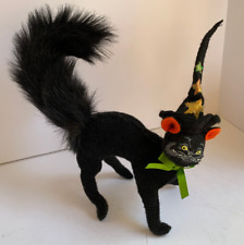 2007 Annalee Doll Halloween Black Cat With Black Witch Hat with Golden Stars picture