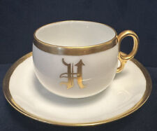 Vintage Epiag Czech Teacup & Saucer  monogram initial “H”w/Gold Trim Fine China picture