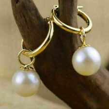 10-11mm Natural white round Southsea baroque pearl 14K gold earrings Formal picture