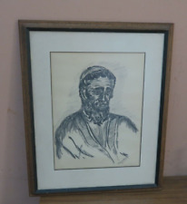 PENCIL CHARCOAL DRAWING PICTURE SIGNED MORGENSTERN JEWISH JUDAICA RABBI FRAME picture
