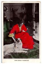 1908 Miss Irene Vanbrugh Actress Pyrenees Dog Globe Plants Tinted Postcard  picture