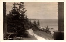 Real Photo Postcard Water Tree Rock Sea View of New Harbor, Maine picture