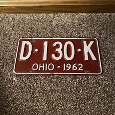 (1) Trendy Vintage 1962 Ohio State License Plate Red Excellent Condition picture